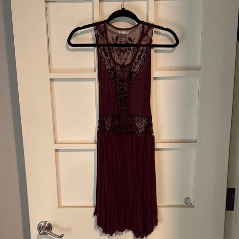 Free People Deep Red Lace Mini Dress